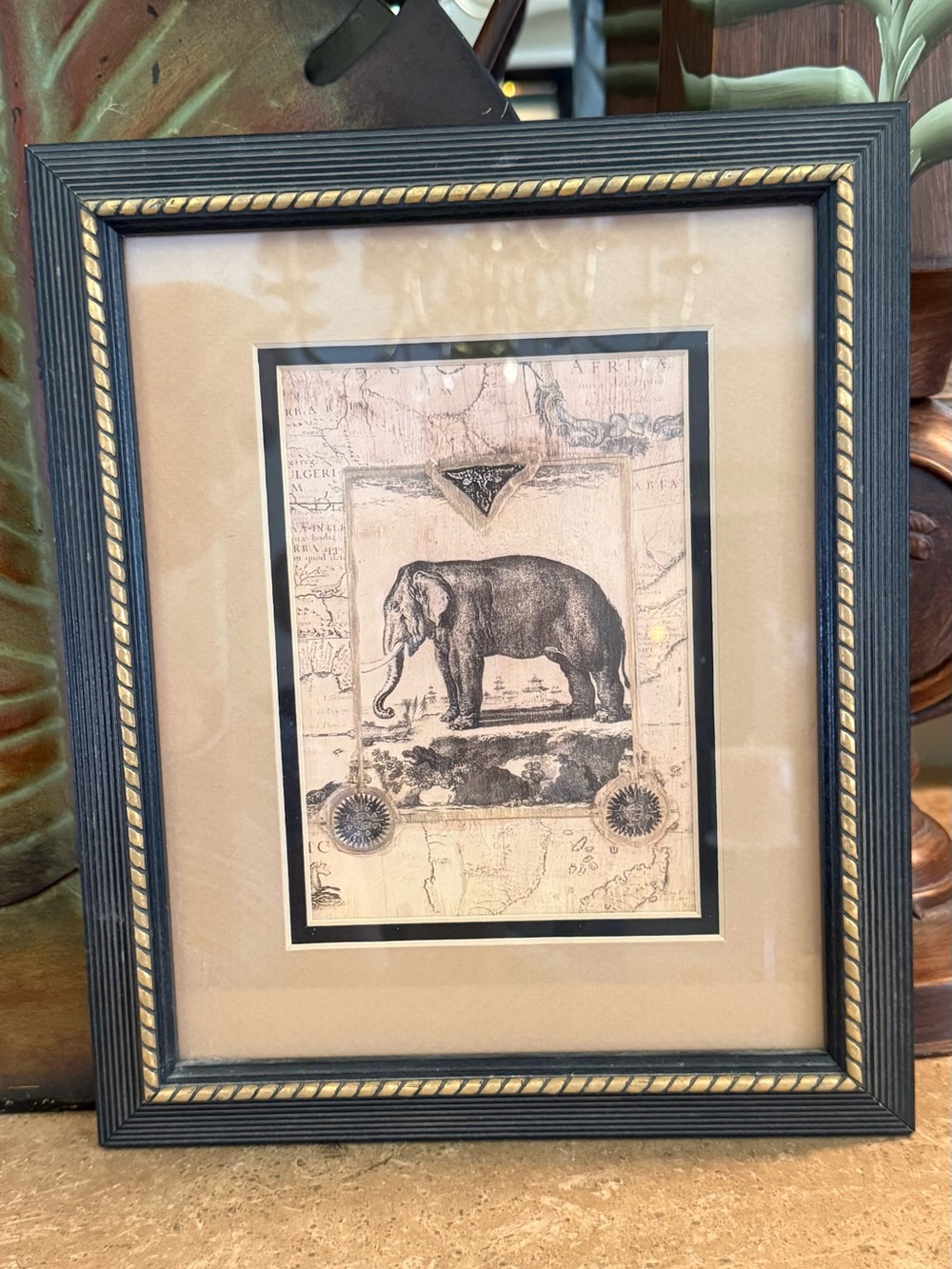 Joyce Combs African Elephant Map Art Print in Elegant Frame